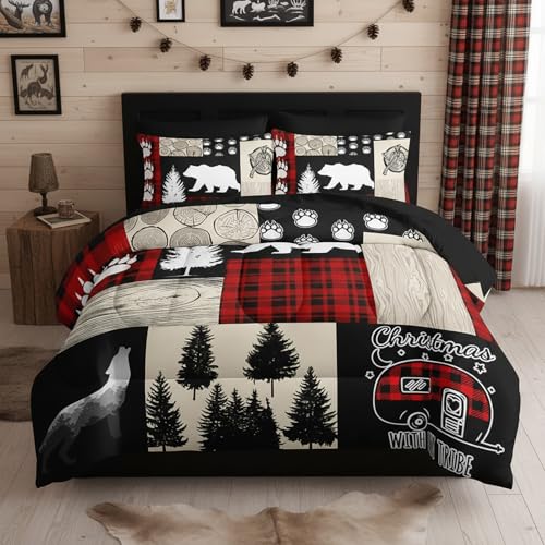 QOOMO Western Rustic 7 Pieces Comforter Set Twin Size,Farmhouse Bedding Set for Kids Teens Girls-Include 1 Comforter,1 Fitted Sheet,1 Flat Sheet,2 Printing Pillowcases and 2 Light Pink Pillowcases
