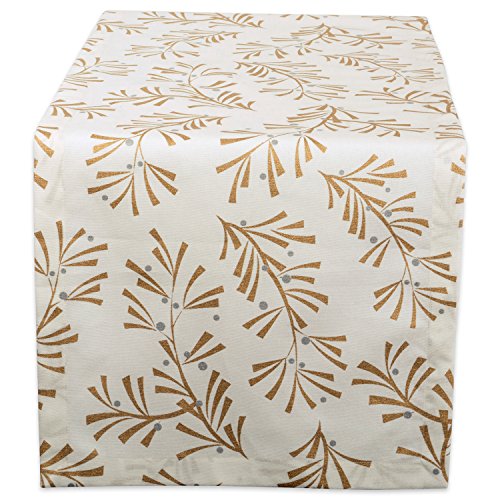 DII Holiday Dining Table Linen Metallic Fabric Kitchen D??cor, Christmas Table Runner, 14x72, Gold Holly Leaves