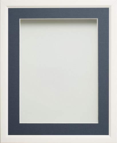 Frame Company Drayton White 7x5 Photo Frame with Blue Mount for 6x4 - Fits 6x4 with mount or 7x5 without, Overall 8.2x6.2, Glass