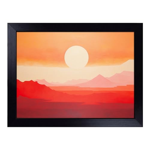 Lap Tray with Bean Bag Cushion, Sunrise Minimalism - Handmade in the UK, Raised Wooden Edge, Padded Cushion, Heat-Resistant Wipe-Clean Surface, for Meals, Laptops and Crafts