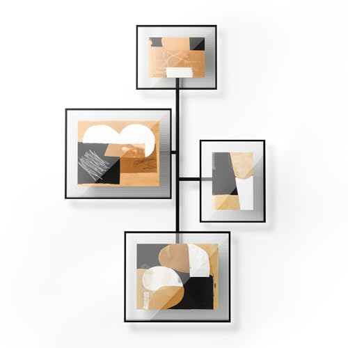 Umbra Flute Metal Wall Gallery Frame – Modern Black Multi-Photo Display for 2 (20 x 25 cm) & 2 (13 x 18 cm) Pictures