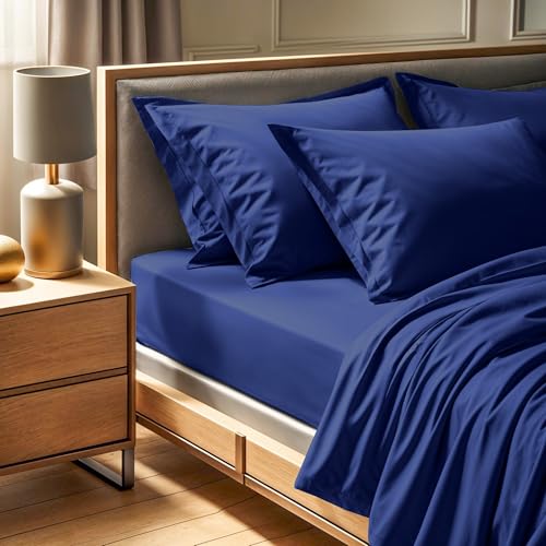 Premium Dark Blue Ranforce Single Fitted Sheet (90 x 200 + 30 cm) - 100% Cotton, 155 Thread Count - Machine Washable at 30°C - Soft & Durable Bedding