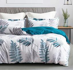 SLEEPBELLA Comforter Queen Size, 600 Thread Count Cotton Blue Floral with Khaki & Grey Leaves Pattern White Reversible Comforter Set,Down Alternative Bedding Set 3Pcs(Queen, Blue Botanical)