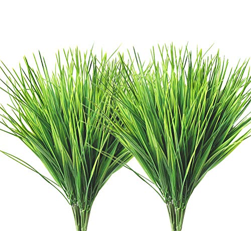 Artificial Plants, Faux Shrubs Fake Plastic Greenery Bushes Wheat Grass Outdoor Window Box Verandah Hanging Planter Decor Indoor Outside Home Garden UV Resistant Wedding DIY Decoration - 6 Pcs