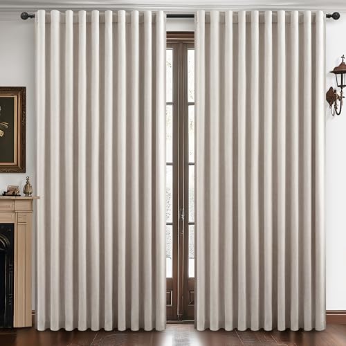 "Extra Wide 70 Inch Length Blackout Curtains & Drapes 120 Inches Long 2 Panels Set for Sliding Glass Doors,Modern Pleated Linen Blend Heavy Floor to Ceiling Large Window Drapes(70""Wx120""Lx 2 Natural)"