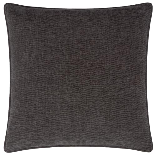 Yard Heath Washed Cushion Cover (Charcoal - 50x50cm) - Jacquard Weave Enzyme Wash Velvet Tactile Texture Relaxed Decorative Case