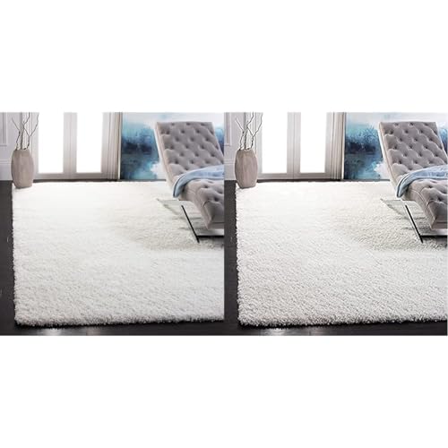 "Safavieh California Shag Collection Area Rug - 8' x 10', White, Non-Shedding & Easy Care & California Shag Collection Area Rug - 5'3"" x 7'6"", White, Non-Shedding & Easy Care"