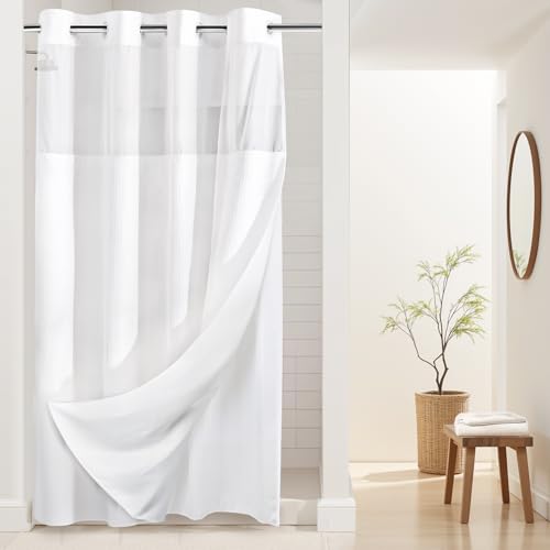 River Dream No Hooks Required Waffle Weave Shower Curtain with Snap in Liner -Stall 54W x 80H,Hotel Grade,Spa Like Bath Curtain,White