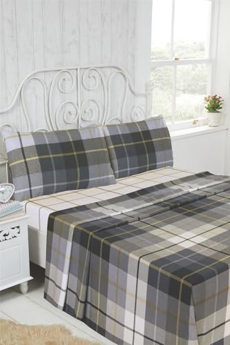 Rapport home Brushed Cotton Flannelette Sheet Set Lomond King Size in Blue, Includes Flat and Fitted Sheet and 2 Pillowcases – Soft, Warm, Breathable Bedding for Winter Comfort