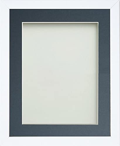 Frame Company Jellybean Range White Wooden 12x10 inch Picture Photo Frame with Blue Mount for Image 9x7 inch * Choice of Colours & Sizes* Fitted with Perspex