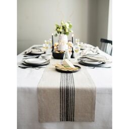 Solino Home 100% Linen Table Runner, 14 x 72 in, Black and Natural Striped - for coffee, dresser, decor, Farmhouse, indoor outdoor, gifting, OEKO-TEX Certified - Fall, Halloween, Thanksgiving, Christmas