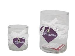 Set of 2 Round Glass Candle Holders with Wooden Heart Transparent 10 x 10 x 15 cm