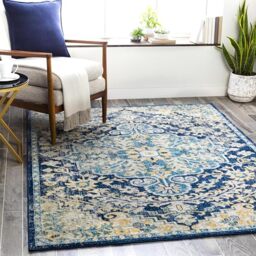 Livabliss Maverick Manama Vintage Style Floor Covering 160x220 cm – Traditional Boho Pattern for Living Room, Dining & Kitchen, Easy Care, Navy, Aqua, Cream & Yellow