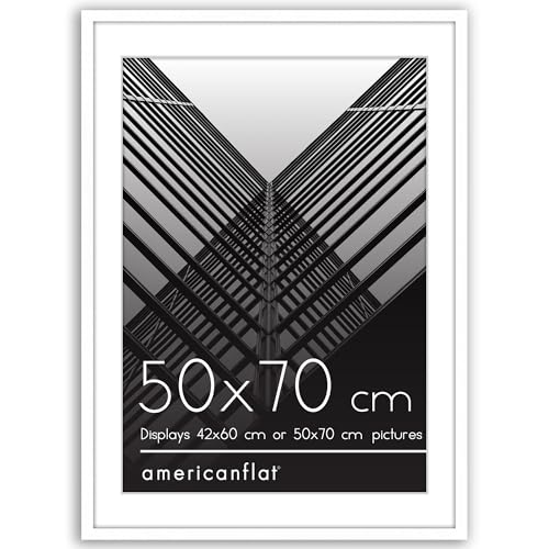 Americanflat 50x70 cm Picture Frame with Polished Plexi Cover - Use as 42x60 cm Wall Photo Frame with Mount or Display 70x50 cm Photo without Mount - Streamline Collection - White