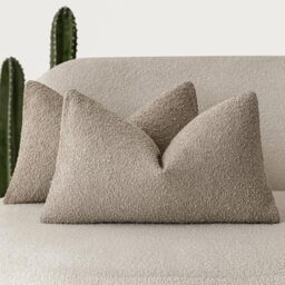 Foindtower Boucle Cushion Covers Textured Solid Color Cozy Soft Decorative Lumbar Cushion Covers for Chair Sofa Bedroom Living Room Home Decor 30x50cm Pack of 2 Bright