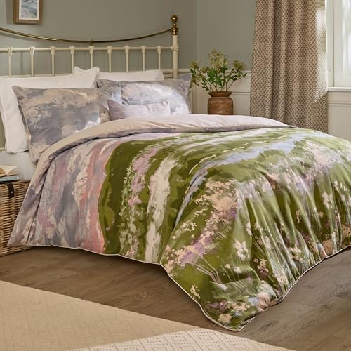 Voyage Maison Foinaven Duvet Cover Set – Highland Heather Slub Cotton Piped Trim (Heather – Double)