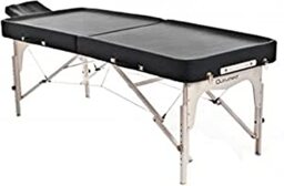 QUIRUMED Ayurveda folding table, wooden frame, 192 x 75 cm, without backrest, black, leatherette, adjustable height, carry bag, up to 200 kg