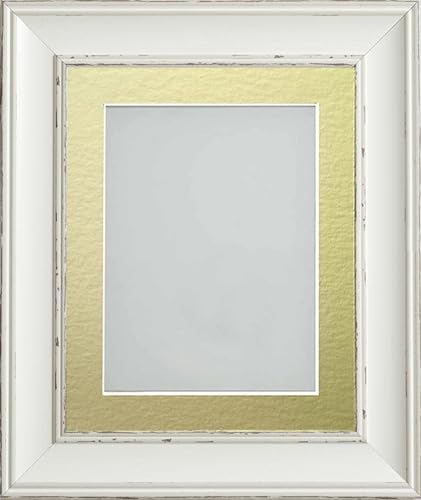 Frame Company Brooke Antique White Photo Frame, Gold Mount, 10x8 for 7x5 inch, fitted with perspex