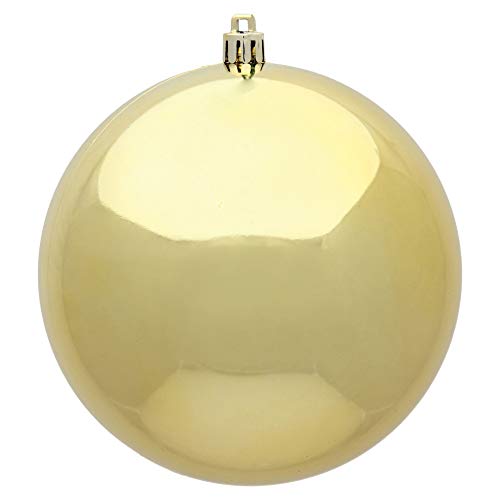 "Vickerman 6"" Shiny Finish Seamless Shatterproof Christmas Ball Ornament, UV Resistant with Drilled Cap, 4 per Bag, Shiny Gold - Easy to Hang - Reliable"