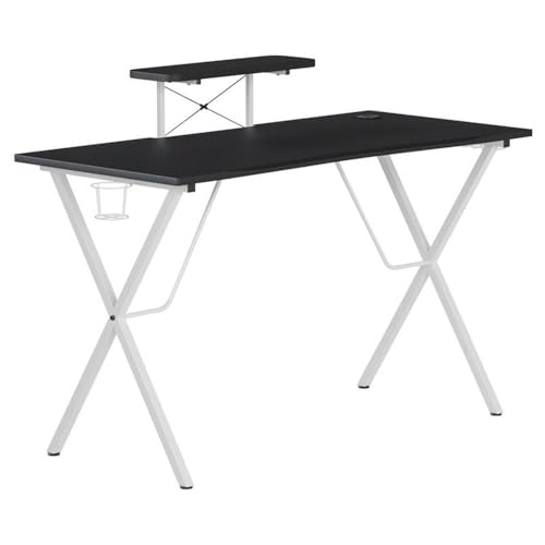 "Flash Furniture Gaming Desk - Black/White Computer Desk - 51.5"" Gamers Table with Cup Holder, Headphone Hook, and Monitor/Smartphone Stand"