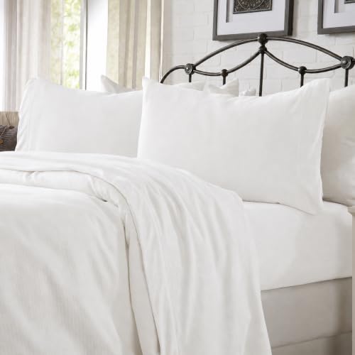 Great Bay Home Cotton Jersey Knit California King Sheet Set - Ultra-Soft, Stretchy, Heathered Melange Bed Sheets - Cozy, Soft T-Shirt Sheet & Pillowcase Set (Winter White)