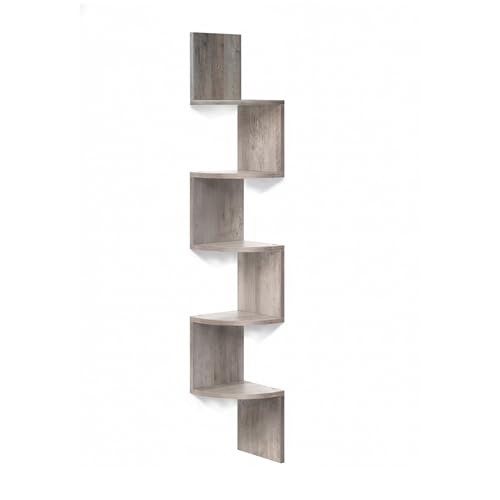 Relaxdays 5-Tier Zigzag Wall-Mounted Corner Shelf, MDF, Light Grey, 125x20x20 cm