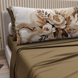 PETTI Artigiani Italiani - Cotton Sheets with Pillowcases in Digital Print, Single Sheet, Complete Bed Set with Taupe Brown Flower, 100% Made in Italy
