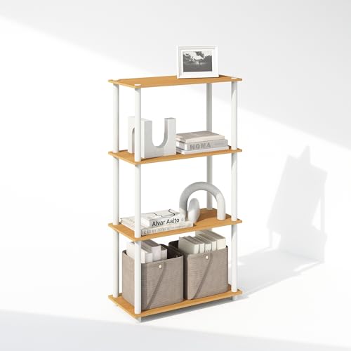 Furinno TURN-N-TUBE Book Shelf, 4-Tier Bookshelf, Bookcase with Multipurpose Compact Display Rack, 29.46 x 59.94 x 109.73 cm, for Living Room, Bedroom, Home Office, Beech/White