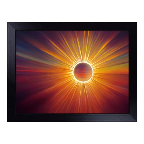 Lap Tray with Bean Bag Cushion, The Rising Sunset Abstract - Handmade in the UK, Raised Wooden Edge, Padded Cushion, Heat-Resistant Wipe-Clean Surface, for Meals, Laptops and Crafts