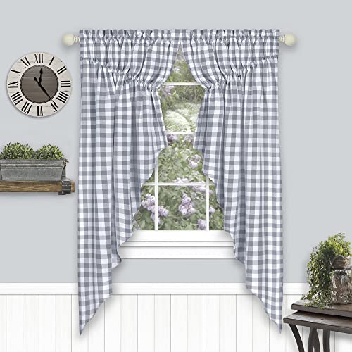 "ACHIM Home Furnishings - BCGS63GY06 Buffalo Check Gathered Swag Window Curtain Pair, 72"" x 63"", Grey, Grey & White"