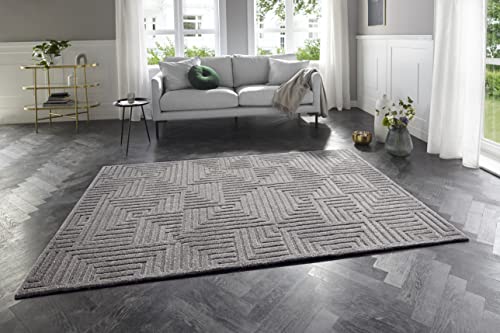 Elle Decoration Manipu Soft Short Pile Rug (80 x 150 cm, High-Low Structure, Durable and Easy to Care, Suitable for Underfloor Heating, for Living, Bedroom or Study), Grey