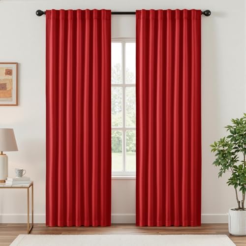ANRODUO Rod Pocket and Back Tab Pleated Blackout Curtains Red Curtains 84 Inches Long 2 Panels, Thermal Insulated Room Darkening Living Room Bedroom Curtain, 42x84 Inches