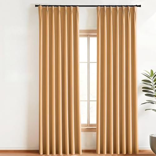MaKefeile Pinch Pleated Curtains 2 Panels Blackout Pinch Pleated Drapes for Bedroom Living Room???Black Liner Thermal Insulated Draperies with Hooks&Curtain Ring W40 x H84 Inch Khaki