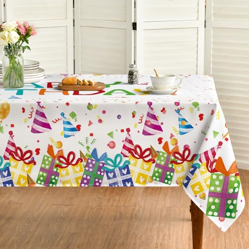 Horaldaily Birthday Square Tablecloth 60??60 Inch, Happy Birthday Balloon Washable Table Cover for Party Picnic Dinner Decor