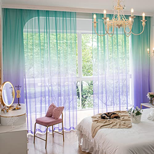 MIANBO Windows Gradient Color Sheer Curtains 72 Inches Length 2 Panels Sheer Curtain Panel Basic Rod Pocket for Bedroom Living Room Children Room Kitchen Yard