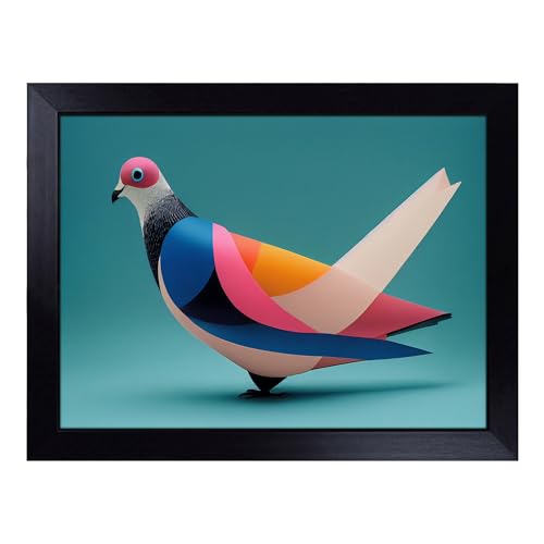 Lap Tray with Bean Bag Cushion, Abstract Pigeon Bird - Handmade in the UK, Raised Wooden Edge, Padded Cushion, Heat-Resistant Wipe-Clean Surface, for Meals, Laptops and Crafts
