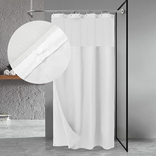 "N&Y HOME 48 Inch Waffle Weave Shower Curtain with Snap-in Fabric Liner & 12 Metal Hooks Set - 48"" x 72"" Shower Stall Size, Hotel Style & Mesh Top Window, Machine Washable - White, 48x72"