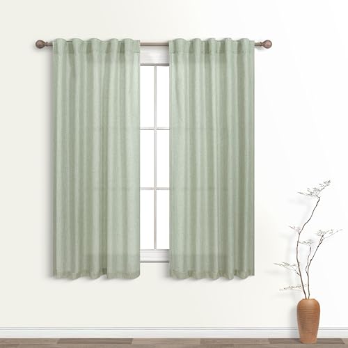 KOUFALL Bathroom Curtains Window, Short Privacy Sheer Boho Linen Sage Green Decorative Curtains for Bedroom 45 Inch Length