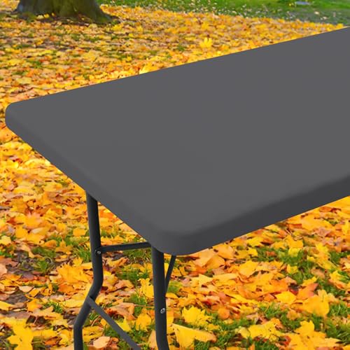 "Moosfor Spandex Picnic Table Cloth, Elastic Fitted Tablecloths for 6 Foot Rectangle Tables, Stretch Washable Patio Table Cover for Outdoor, Camping, Banquet and Parties (Dark Grey, 30""x72"")"