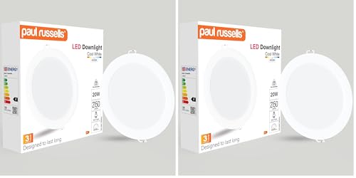paul russells LED Ceiling Downlights, 20W Slim Recessed Bathroom Downlights, Kitchen Ceilings, 2150 Lumens, 4000K Cool/Natural White, Cutout 170-180mm, Round Non-Dimmable Panel Spotlights, 2 Pack