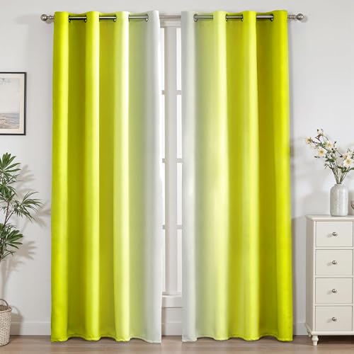 weesire Ombre Blackout Curtains for Bedroom Living Room 2 Panels 100% Blackout Yellow Gradient Curtains, 52x84 Inches