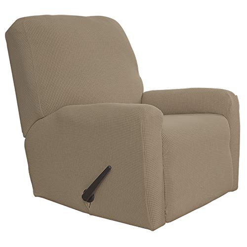 Easy-Going Recliner Stretch Sofa Slipcover Sofa Cover 4-Pieces Furniture Protector Couch Soft with Elastic Bottom Kids Spandex Jacquard Fabric Small Checks(Recliner,Natural)