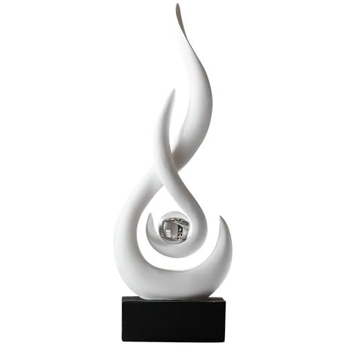AWNR Abstract White Sculpture Decor: Flame Statue with Glass Ball Resin Art Figurines Unique Centerpiece Table Decorations Modern Home Decor Living Room TV Stand Coffee Table Office Decor