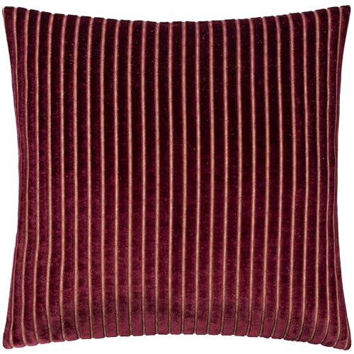 Paoletti Savoy Stripe Cushion Cover – Reversible Soft Textured Velvet Decorative Cushion for Sofas Beds and Armchairs (Burgundy - 50x50cm)