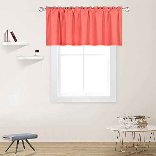DECOVSUN Coral Valance for Windows 52x18 Inch Solid Thermal Insulated Blackout Rod Pocket Kitchen Short Curtain Toppers Valance for Bathroom Living Room 1 Panel
