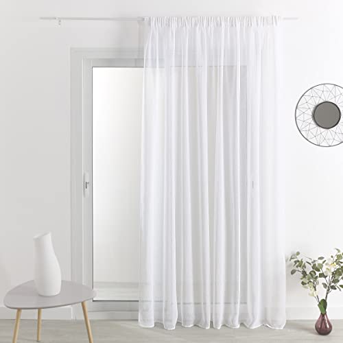 HomeMaison.com Plain Linen Effect Net Curtain – White Curtain – 290 x 240 cm – Ruffle Tape Curtain – Curtain with Ruffles – Modern Window Curtain