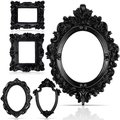Yalikop 5 Pcs Vintage Resin Picture Frame Antique Photo Frame Resin Wall Hanging Photo Frame Table Top Jewelry Display Frame Christmas Holiday Party Hotel Decor (Black)