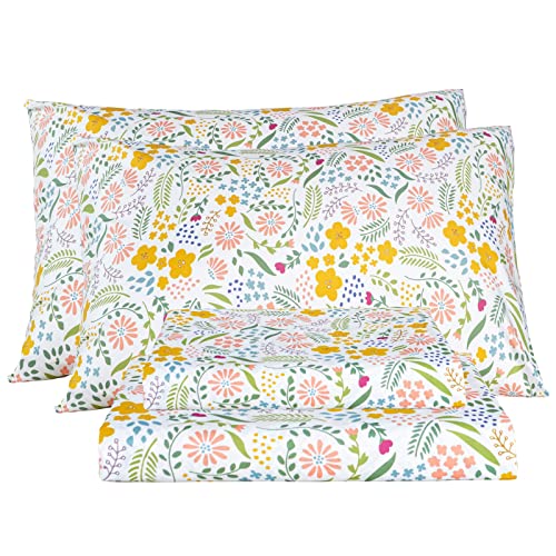 Bedlifes Twin Sheet Set Ultra Soft, Breathable, Silky Flower Deep Pocket 100% Microfiber Bedding, 3 Piece Twin Size Floral