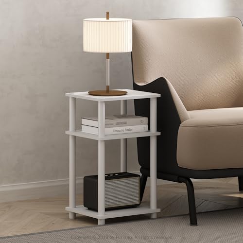 Furinno JUST Side Table, 3-Tier End Table, Open Shelves Night Stand, Bedside Table, Toolless Assembly, for Living Room, Bedroom, White