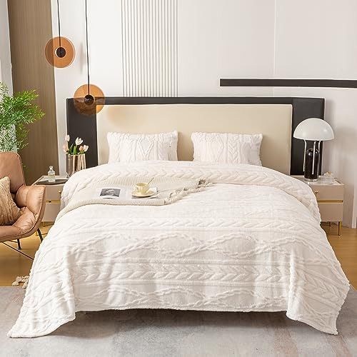 "YUSOKI Queen Size Blanket Single Layer,Weight(4.4lb),320GMS-3D Stylish Design for Gift Home Decor (Ivory,90""x90"")"